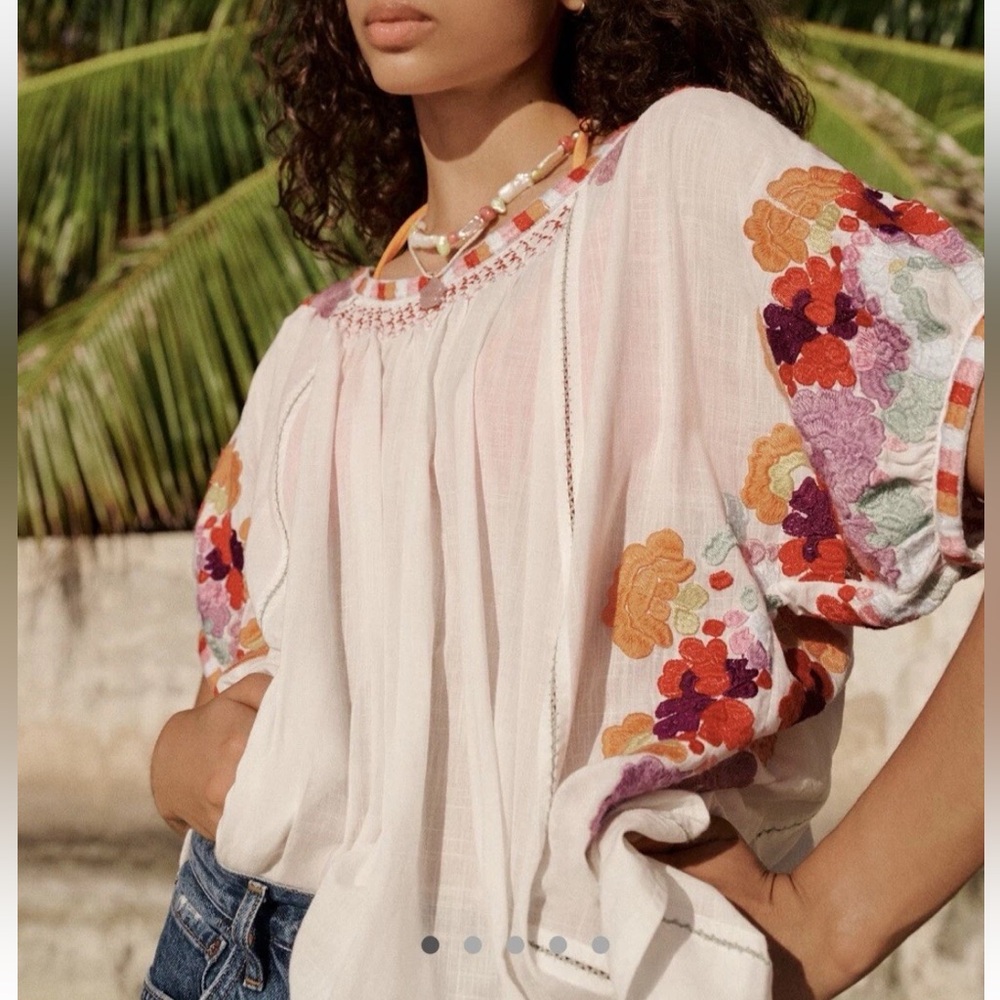 Anthropologie Short Sleeve Embroidered Floral Tunic Top Size Large/XL EUC - Picture 4 of 12